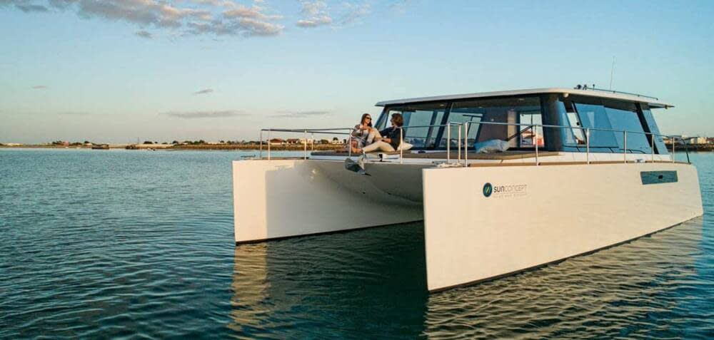 The Sun Concept CAT 12.0 Cruise under way at sunset
